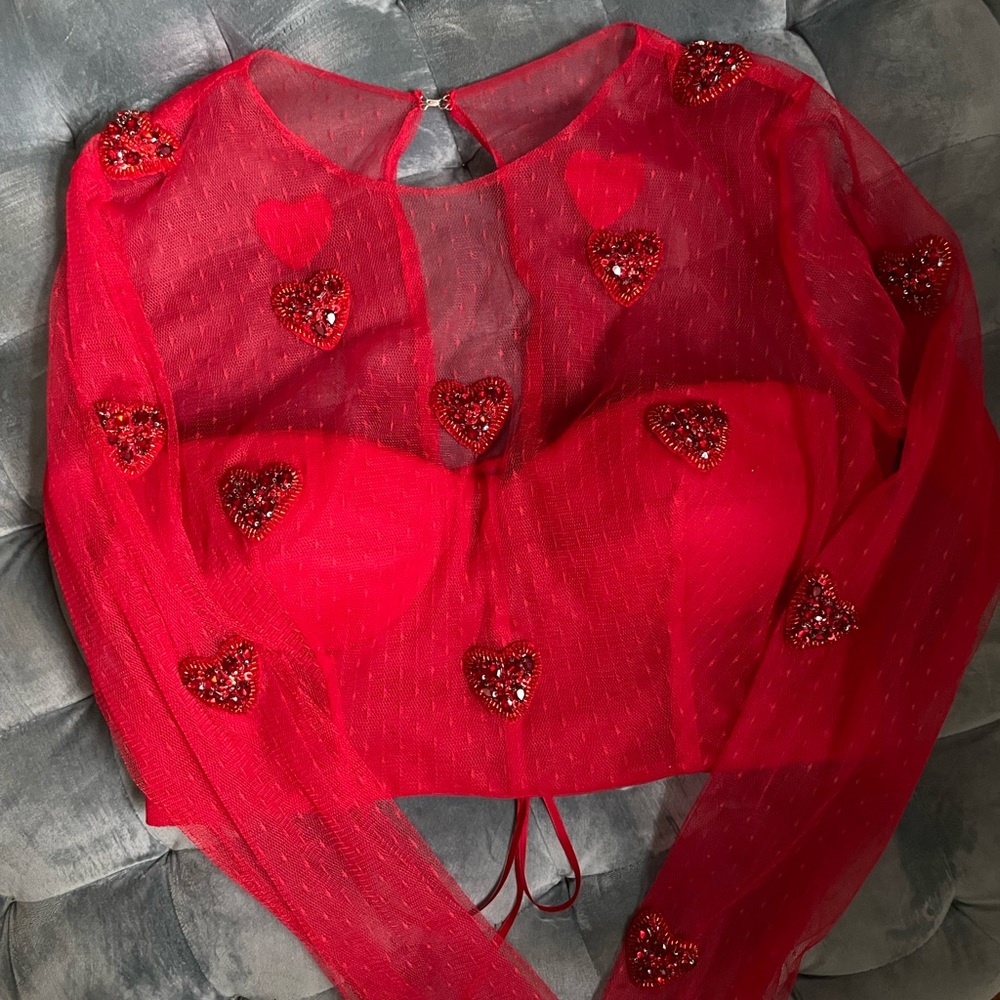 Teuta Matoshi Red Heart Embellished Top